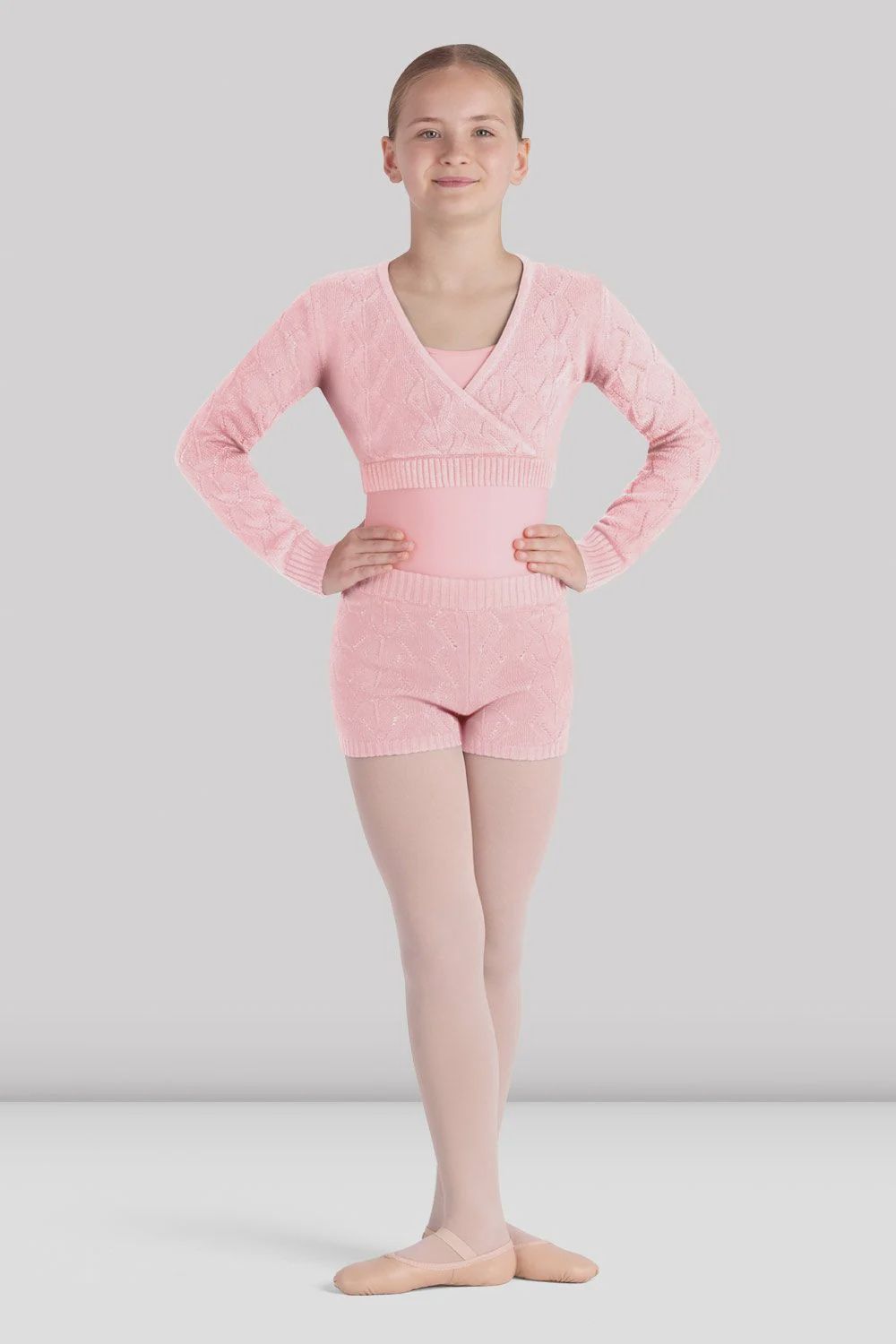 Bloch Child Knit Full Length Sleeve Wrap Top, Colour: Pink, Size: Petite