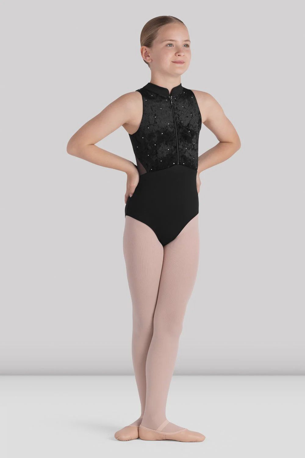 Bloch mock neck zip front mesh Leo