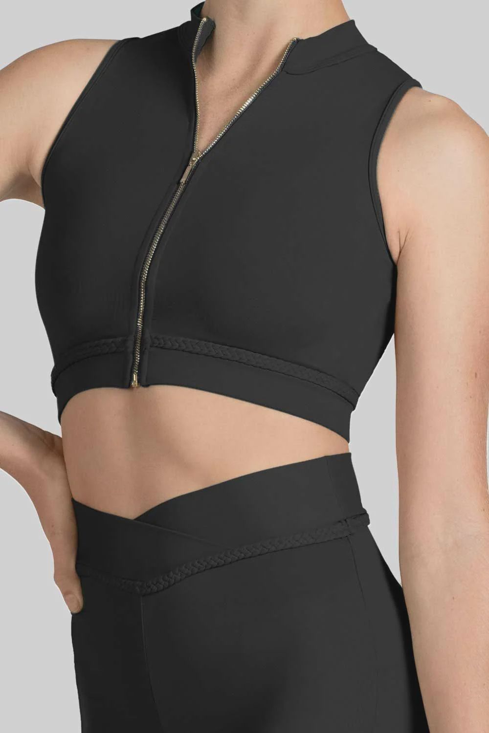 Mirella Women’s Braid Detail Zip Front Crop Top