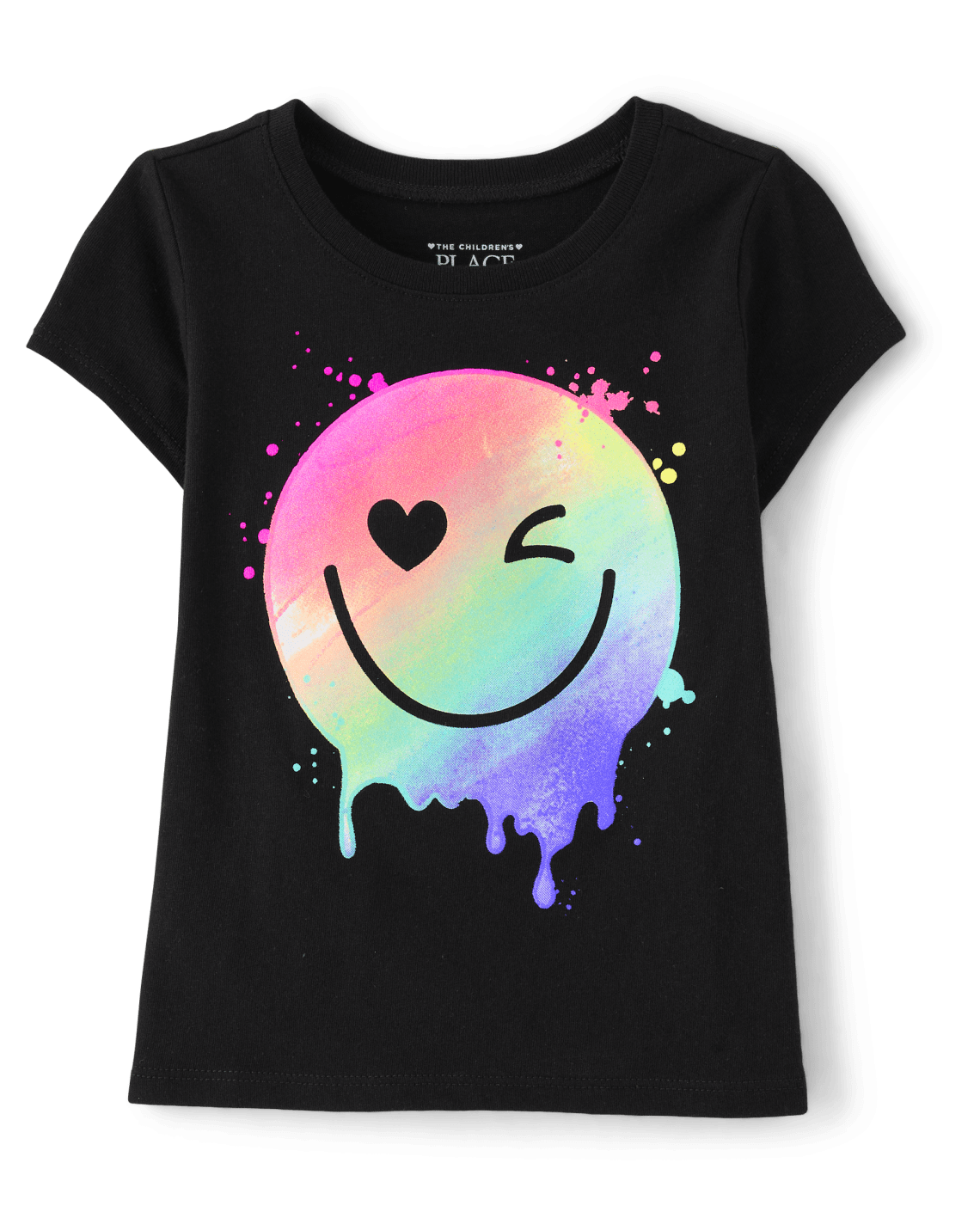 Baby And Toddler Girls Rainbow Happy Face Graphic Tee - Black