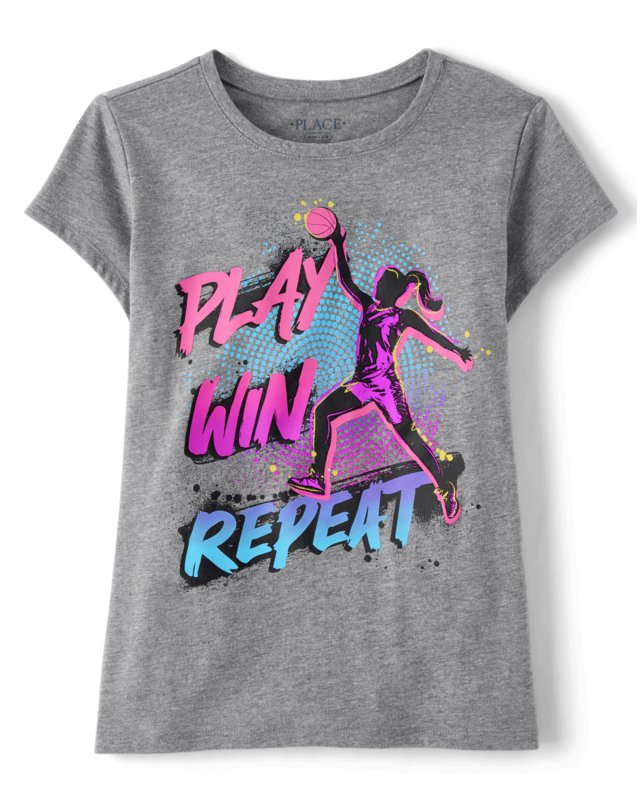 Girls Basketball Graphic Tee - S/D Gray Steel