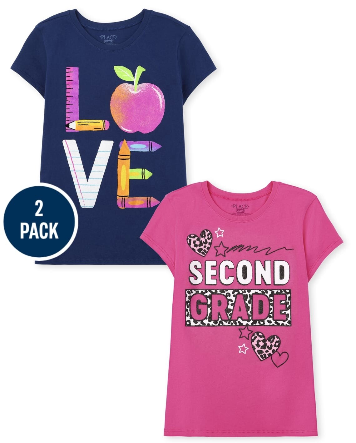 Girls Second Grade Graphic Tee 2-Pack - Multi Color 2