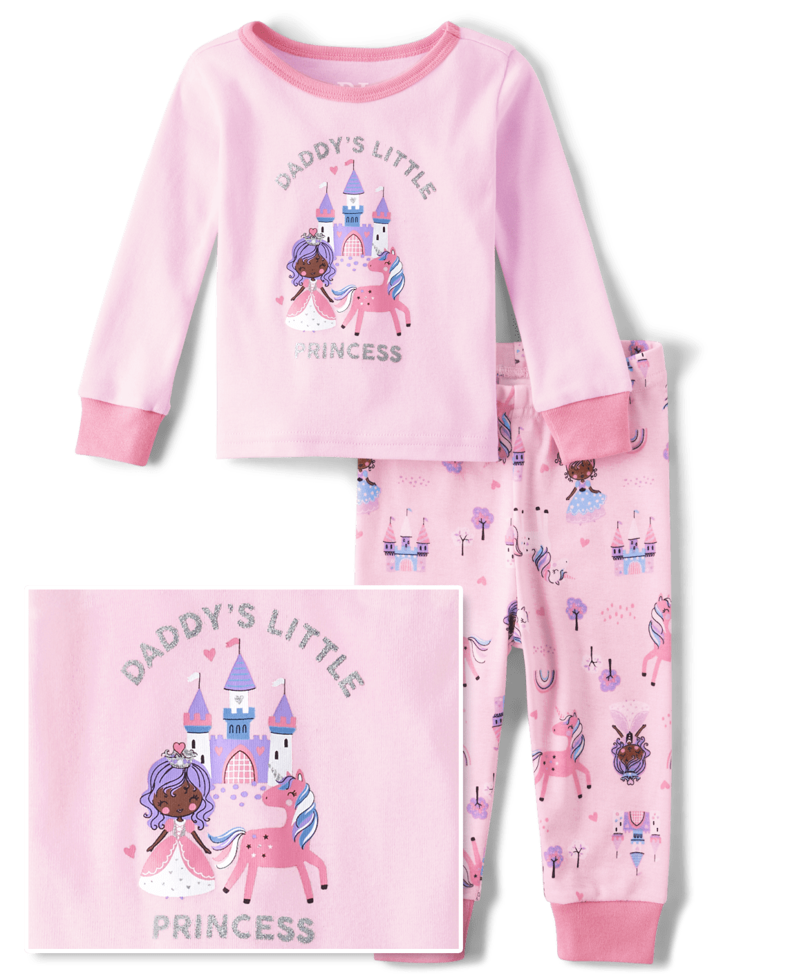 Baby And Toddler Girls Glitter Princess Snug Fit Cotton Pajamas - Pink Admirer