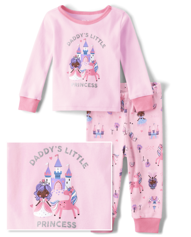 Baby And Toddler Girls Glitter Princess Snug Fit Cotton Pajamas - Pink Admirer