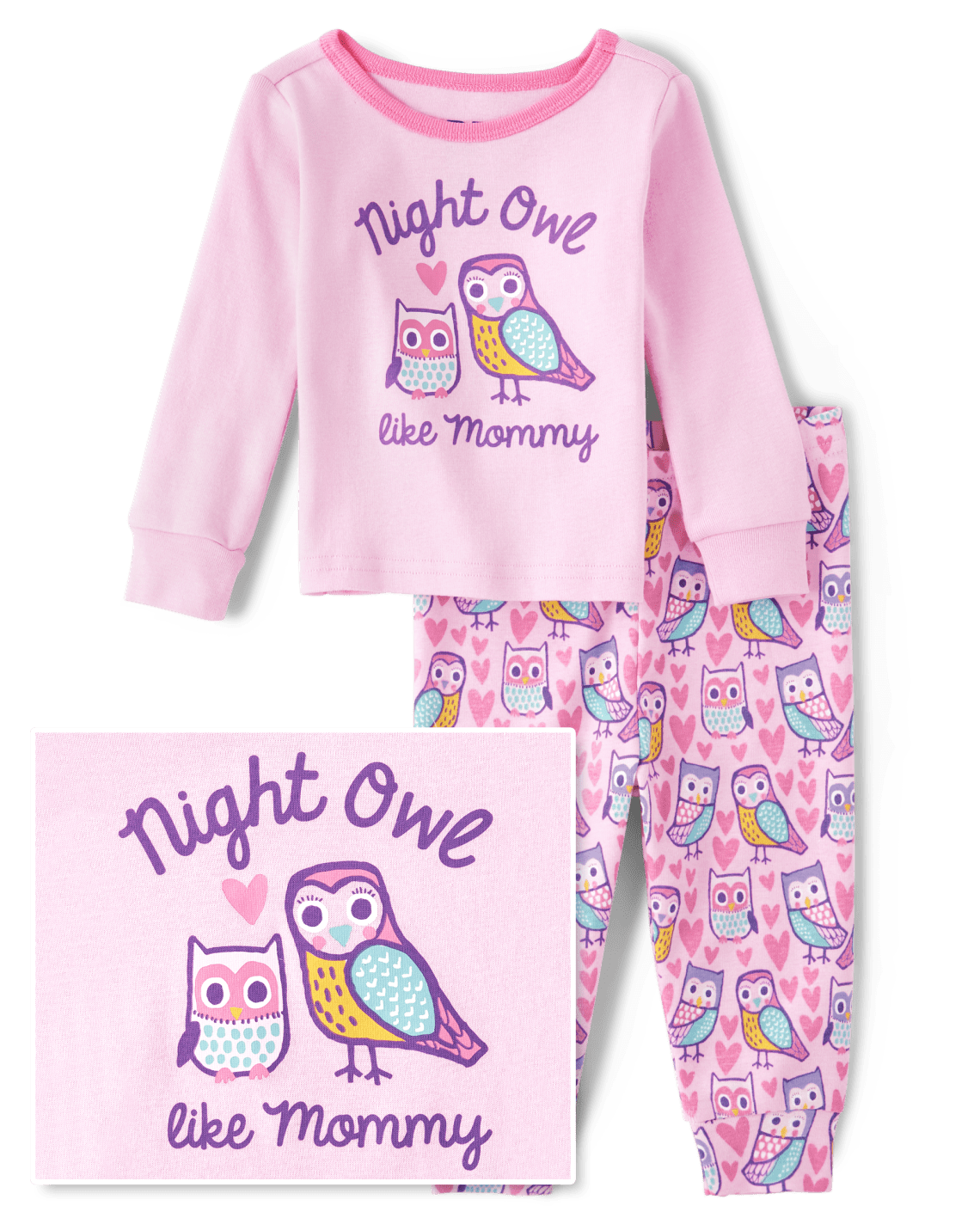 Baby And Toddler Girls Owl Snug Fit Cotton Pajamas - S/D Sparklepink
