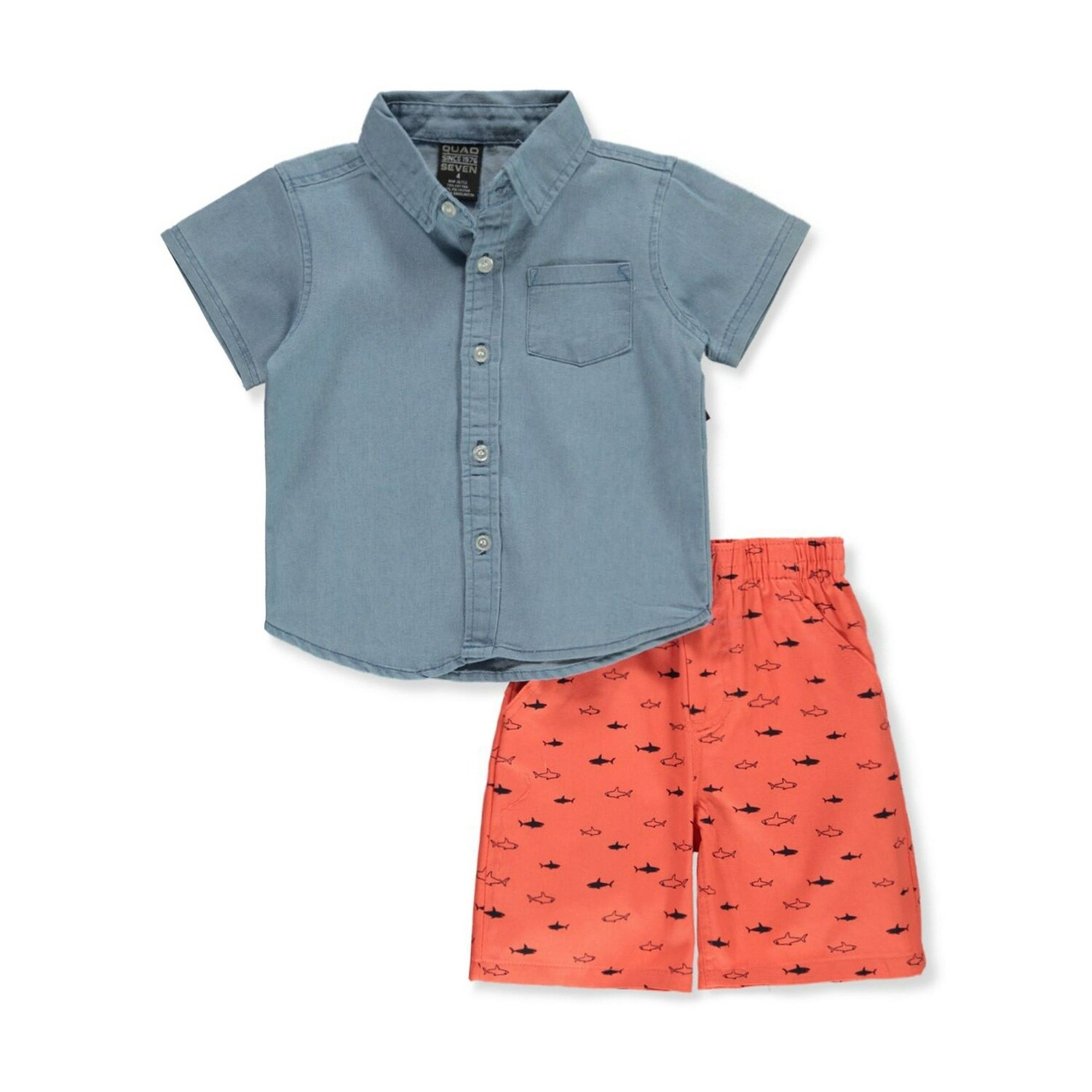 Quad Seven Boys&#39; 2-Piece Sharks Shorts Set Outfit - Blue/Multi