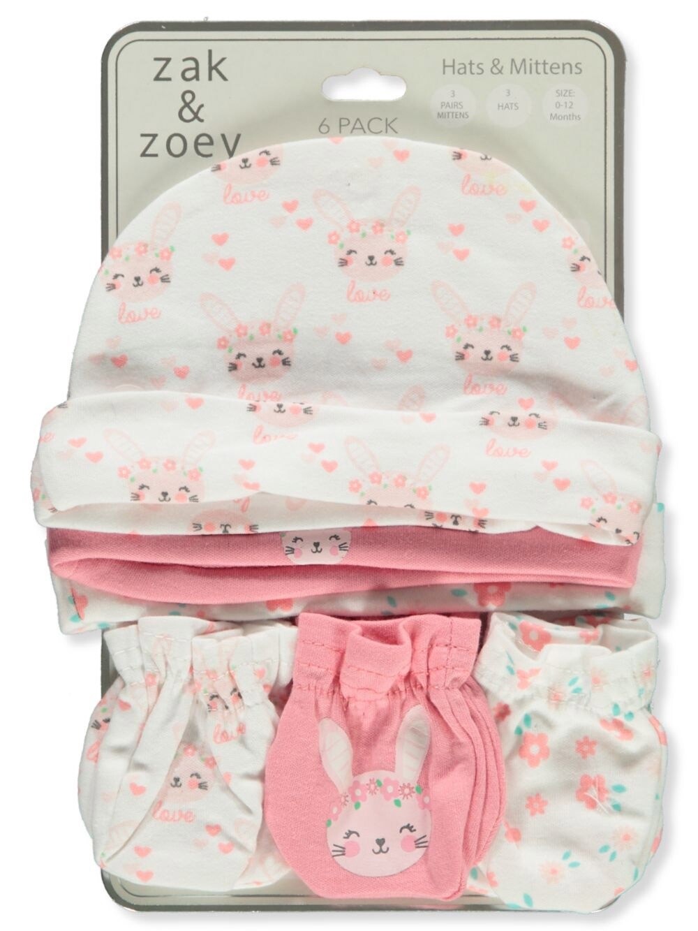BABY GIRLS&#39; 6-PIECE CAPS &amp; MITTENS SET-White/Coral