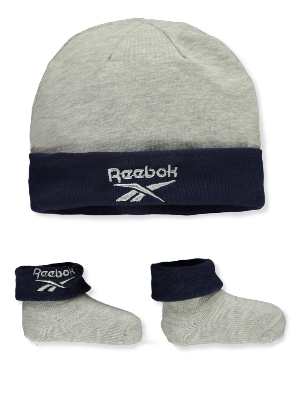 BABY BOYS&#39; 2-PIECE HAT &amp; BOOTIES SET- Grey/Navy