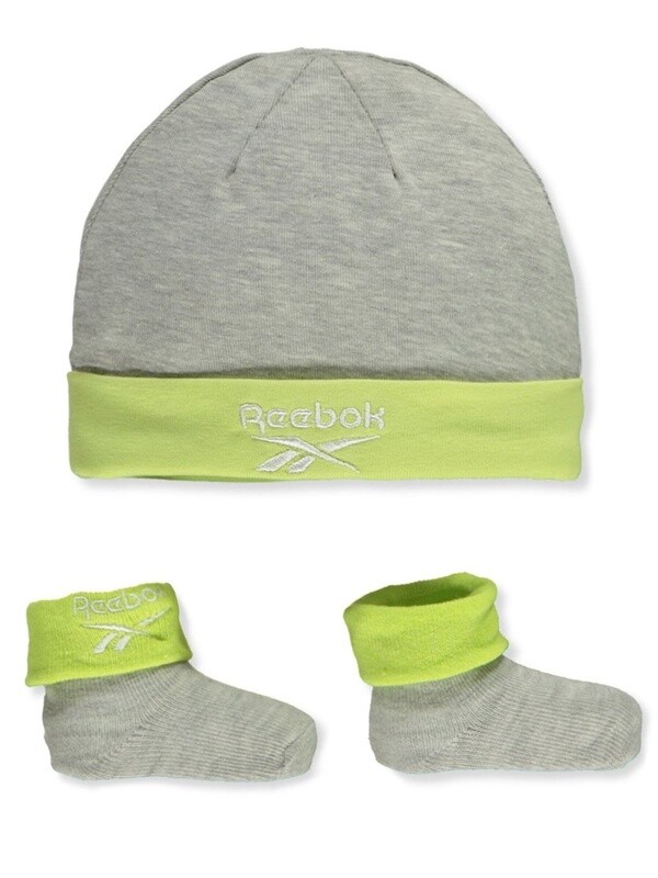 BABY BOYS' 2-PIECE HAT & BOOTIES SET- Heather Grey