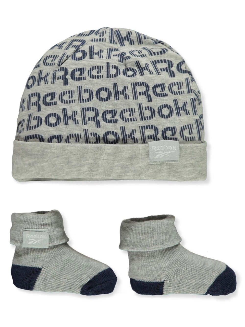 BABY BOYS&#39; 2-PIECE HAT &amp; BOOTIES SET- Black/Grey