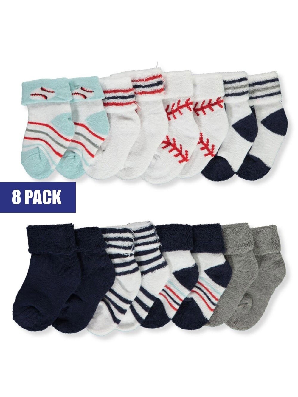 BABY BOYS&#39; 8-PACK FOLDED CUFF BOOTIE SOCKS