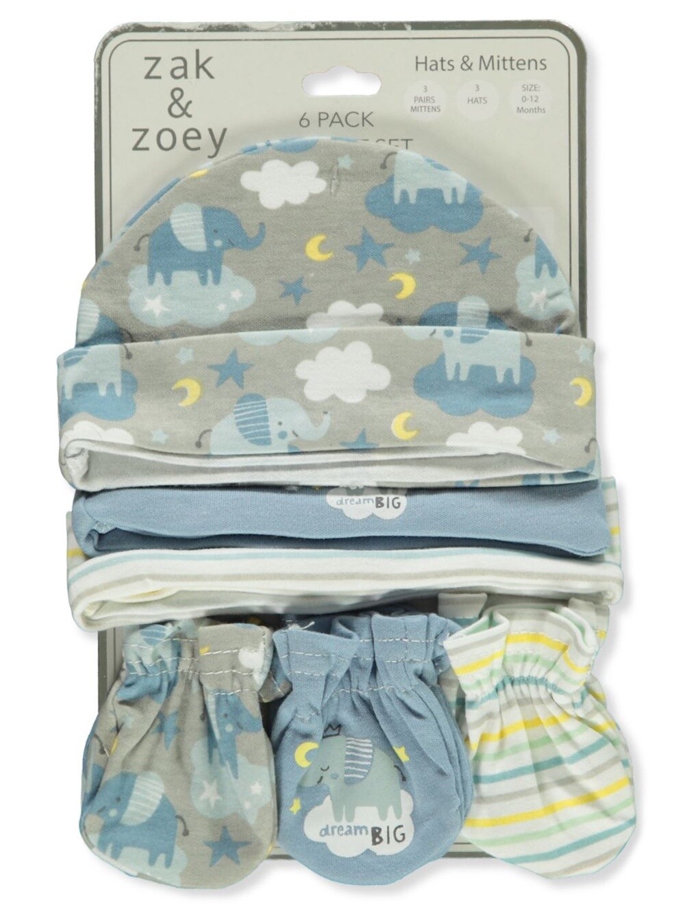 6-PIECE HATS &amp; MITTENS SET- Grey/Blue
