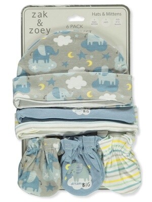 6-PIECE HATS &amp; MITTENS SET- Grey/Blue