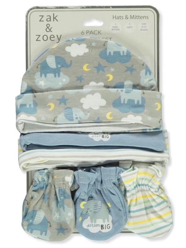 6-PIECE HATS & MITTENS SET- Grey/Blue