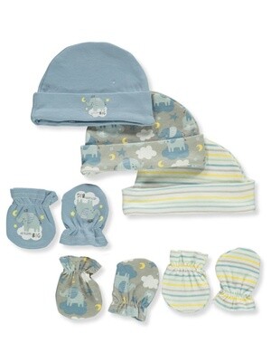 6-PIECE HATS &amp; MITTENS SET- Grey/Blue