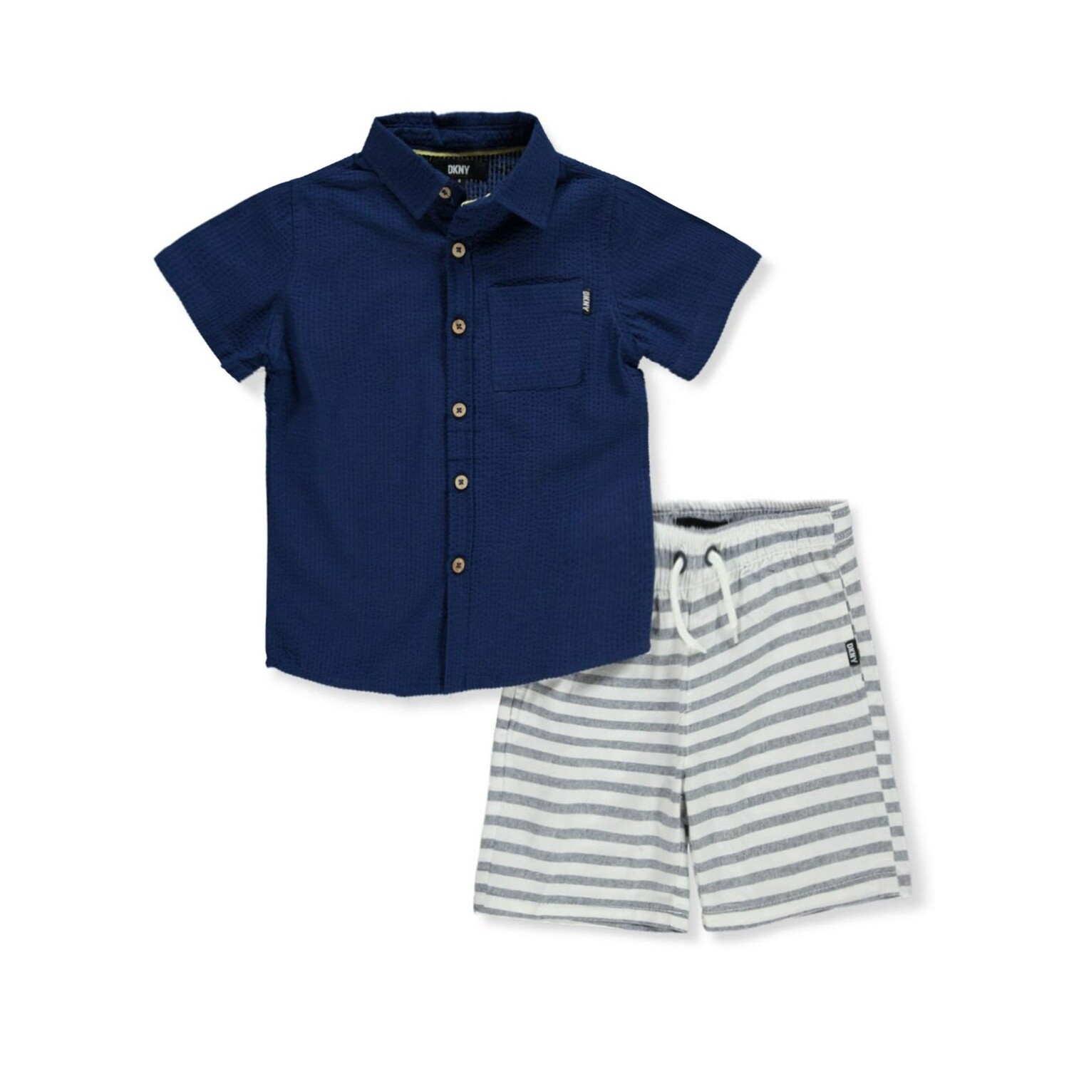 DKNY Boys&#39; 2-Piece Stripe Shorts Set Outfit- Blue