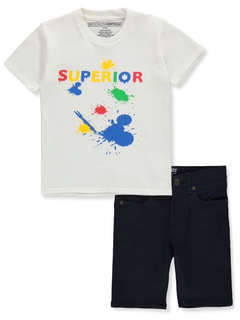 BOYS&#39; 2-PIECE SUPERIOR SHORTS SET OUTFIT- White/Navy