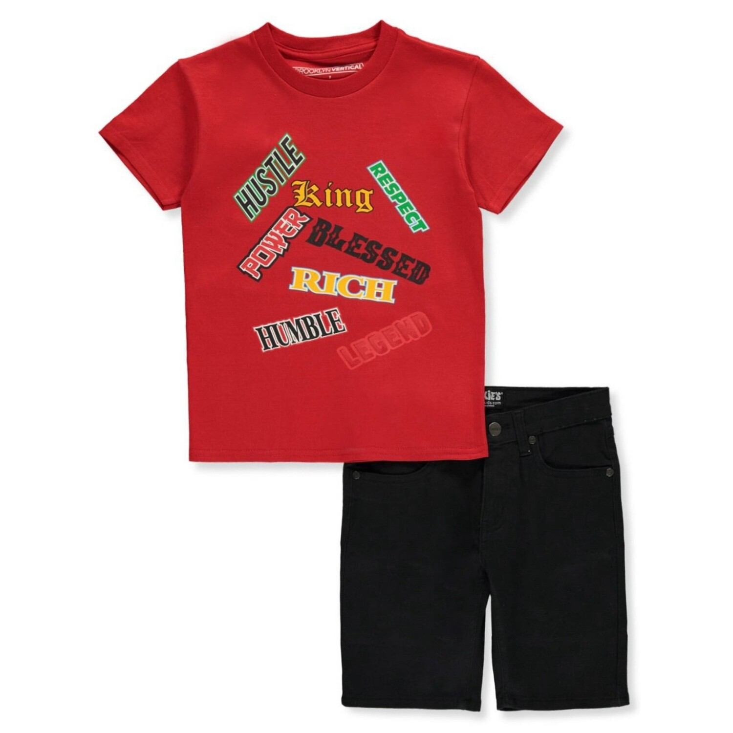 Brooklyn Vertical Boys&#39; 2-Piece Hustle Shorts Set Outfit - red/black