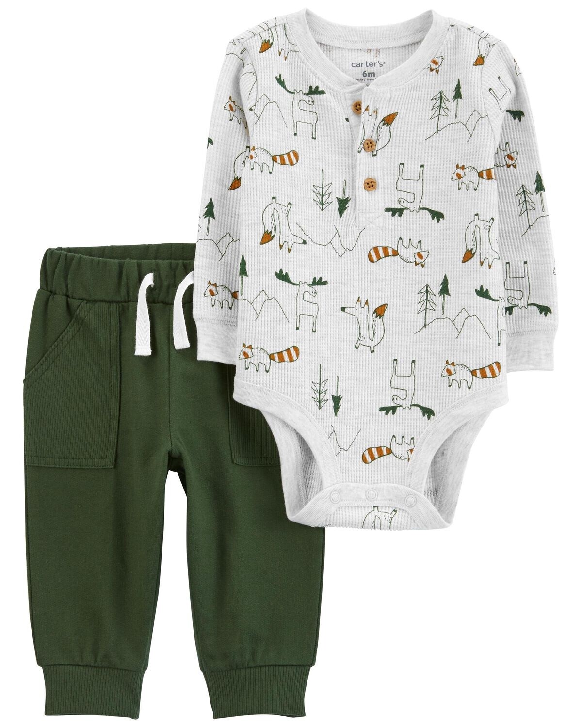 Baby 2-Piece Thermal Bodysuit Pant Set- Heather/Green