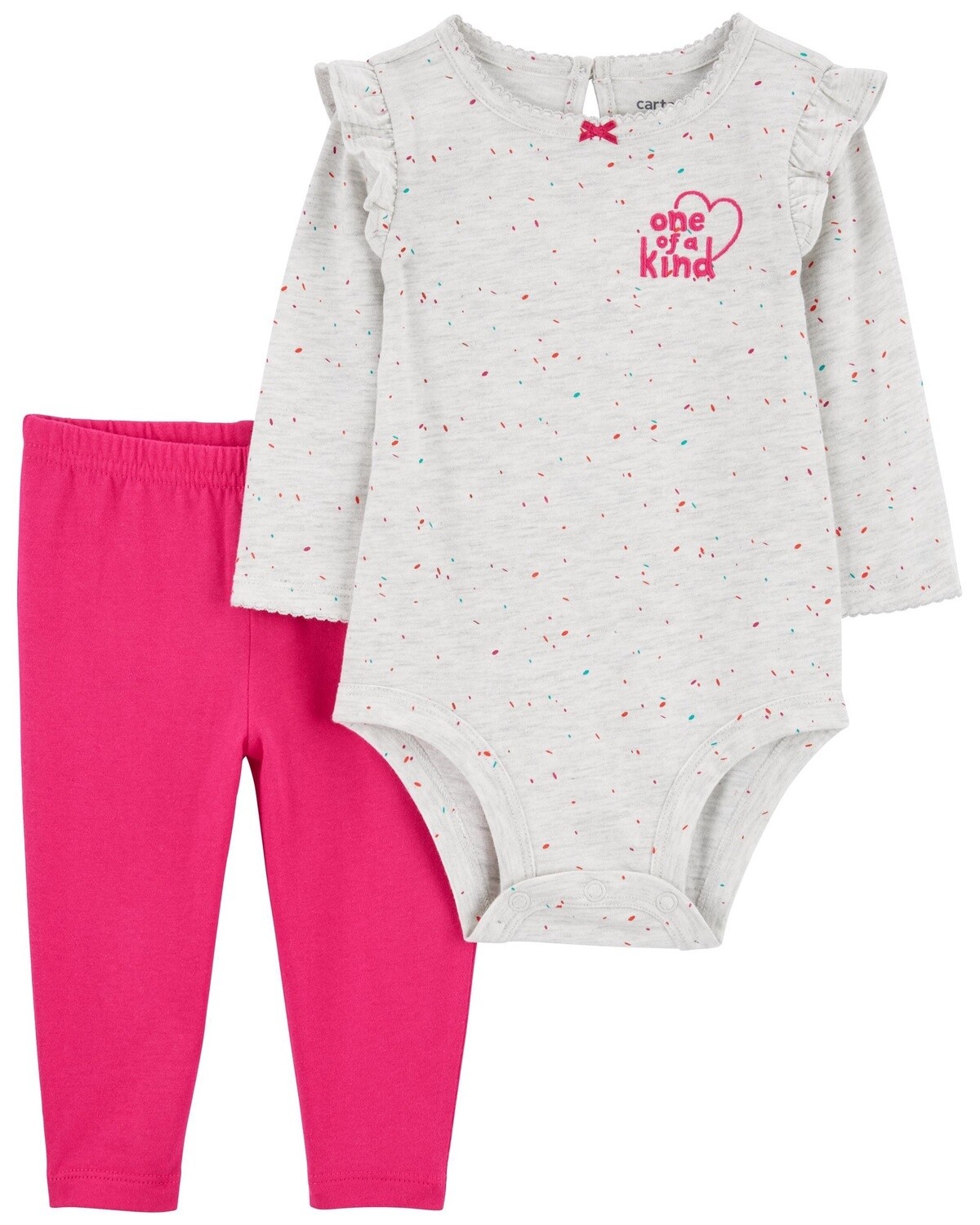 2-Piece One Of A Kind Bodysuit Pant Set - Heather/Pink