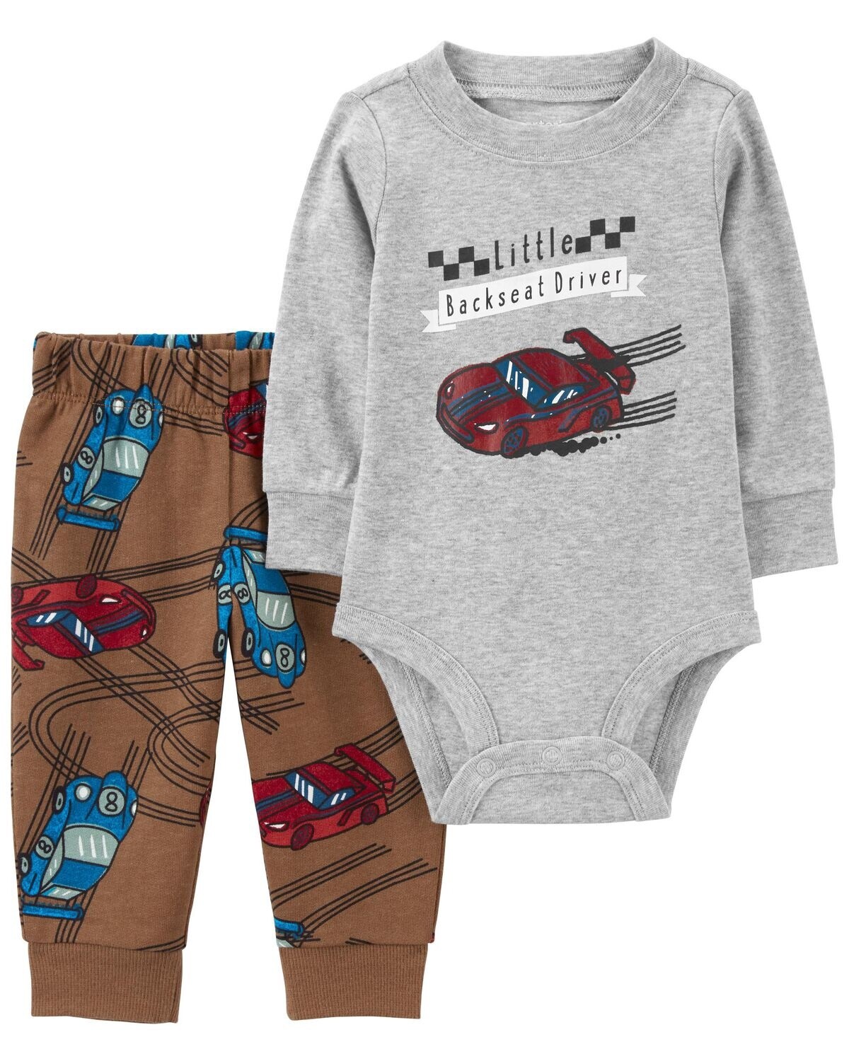 Baby 2-Piece Grey Race Car Print Pant Set - Grey