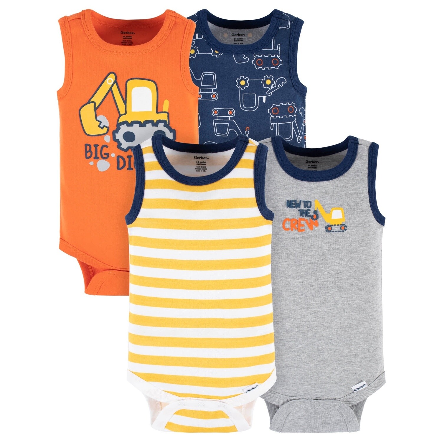 4-Pack Baby Boys Big Digger Tank Onesies® Bodysuits
