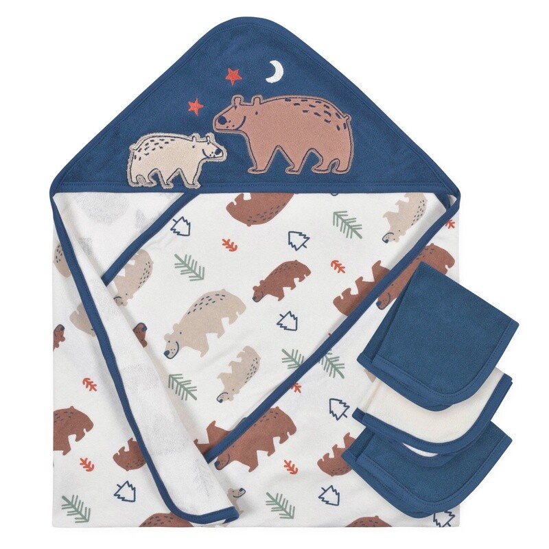 4-Piece Baby Boys Bear Hooded Towel &amp; Washcloth Set