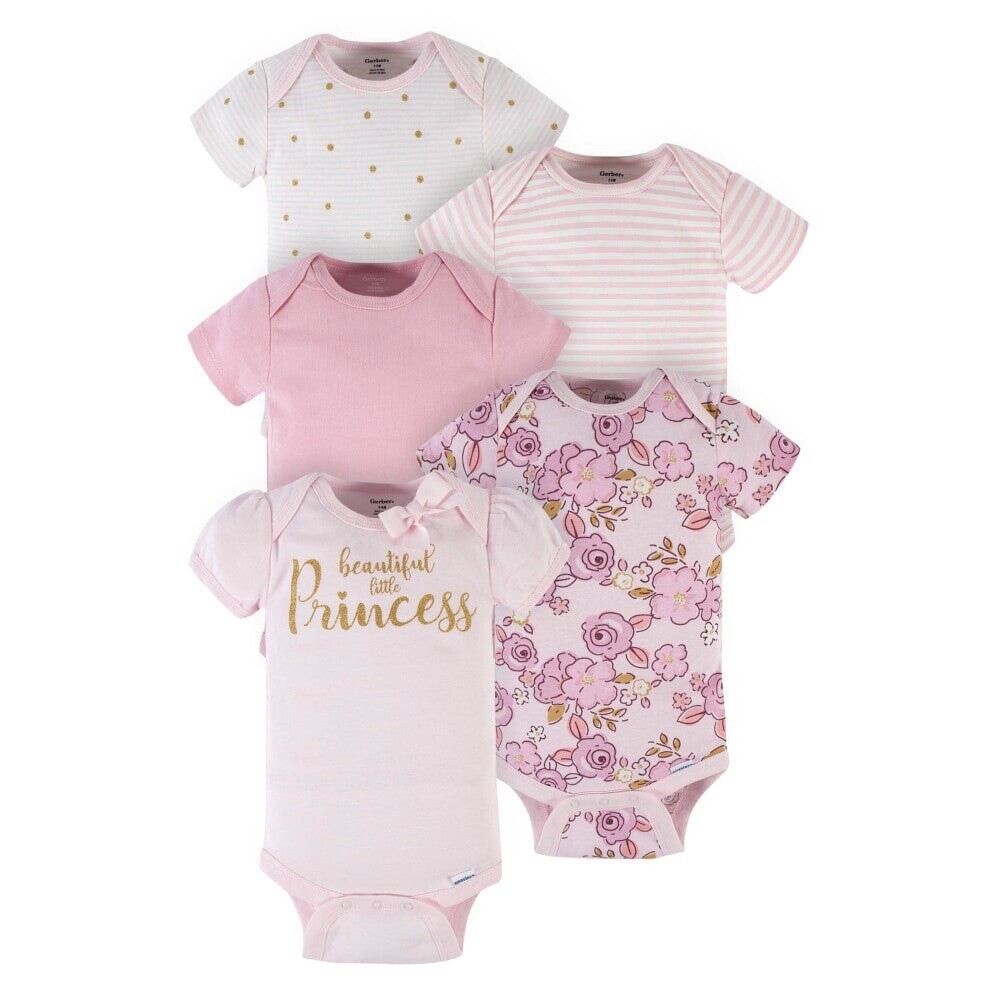 5-Pack Baby Girls Princess Short Sleeve Onesies® Bodysuits