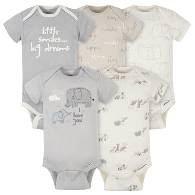 5-Pack Baby Neutral Safari Short Sleeve Onesies® Bodysuits