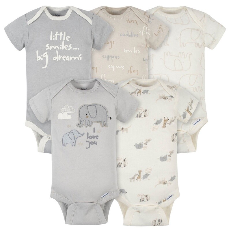 5-Pack Baby Neutral Safari Short Sleeve Onesies® Bodysuits