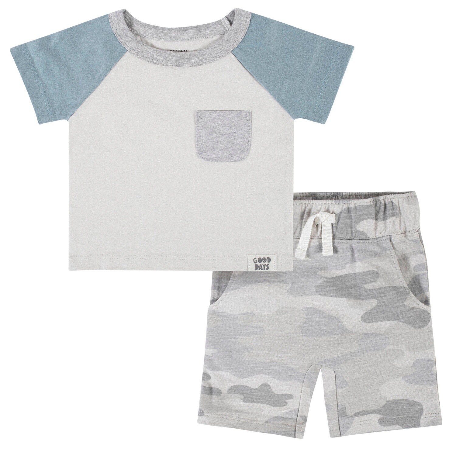 2-Piece Baby Boys Blue Camo Top &amp; Shorts Set