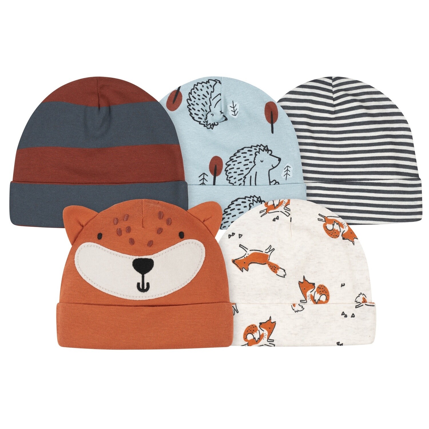 5-Pack Baby Boys Fox &amp; Hedgehog Caps