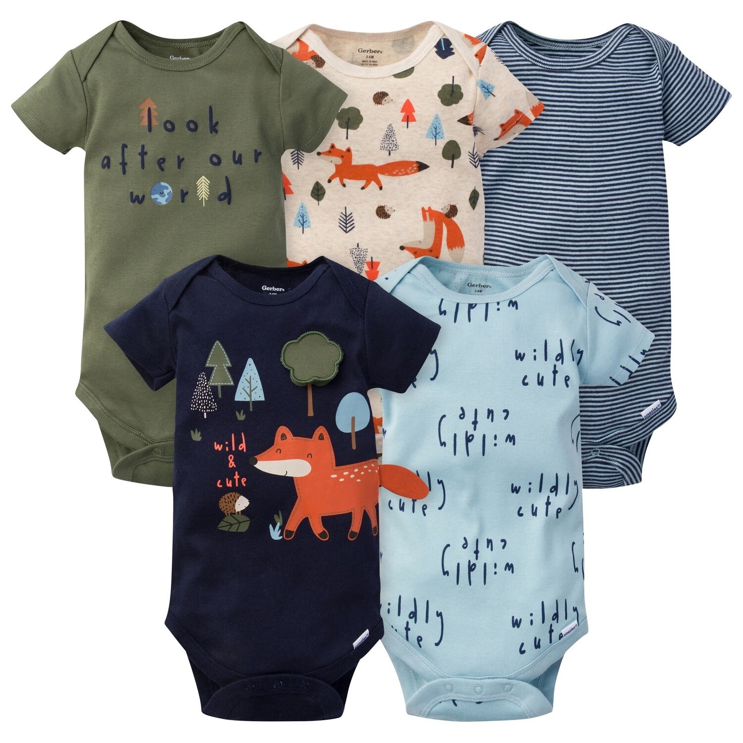 5-Pack Baby Boys WORLD Short Sleeve Onesies® Bodysuits