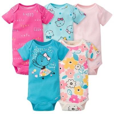 5-Pack Baby Girls Bear Short Sleeve Onesies® Bodysuits