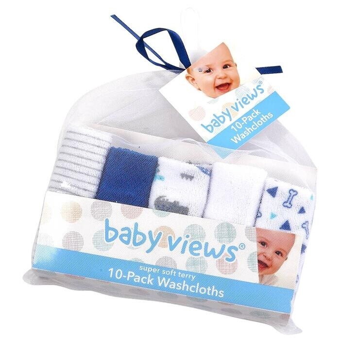 baby views 10pk. Dino Washcloths - Blue