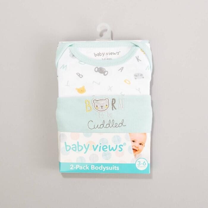 baby views 2pk. Alphabet Bodysuits - Green/Ivory