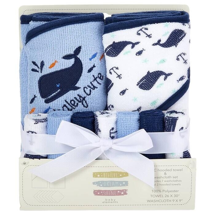 Baby Elements 9pc. Nautical Whale Bath Set - Navy/White