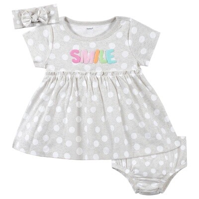 3-Piece Baby &amp; Toddler Girls Dots Of Rainbows Dress, Diaper Cover &amp; Headband Set