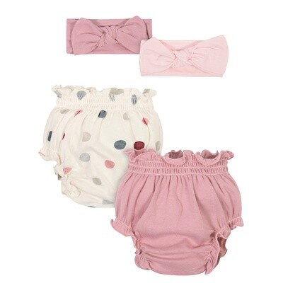 2-Piece Baby Girls Dark Pink &amp; White Dots Diaper Cover &amp; Headband Set