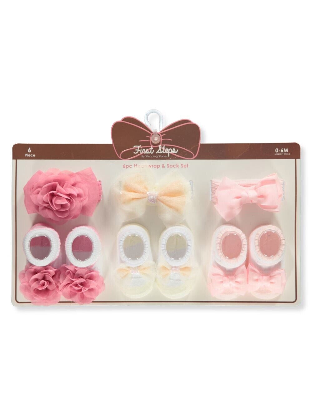 First Steps Baby Girls&#39; 6-Piece Socks &amp; Headwraps Set - white/multi, one size