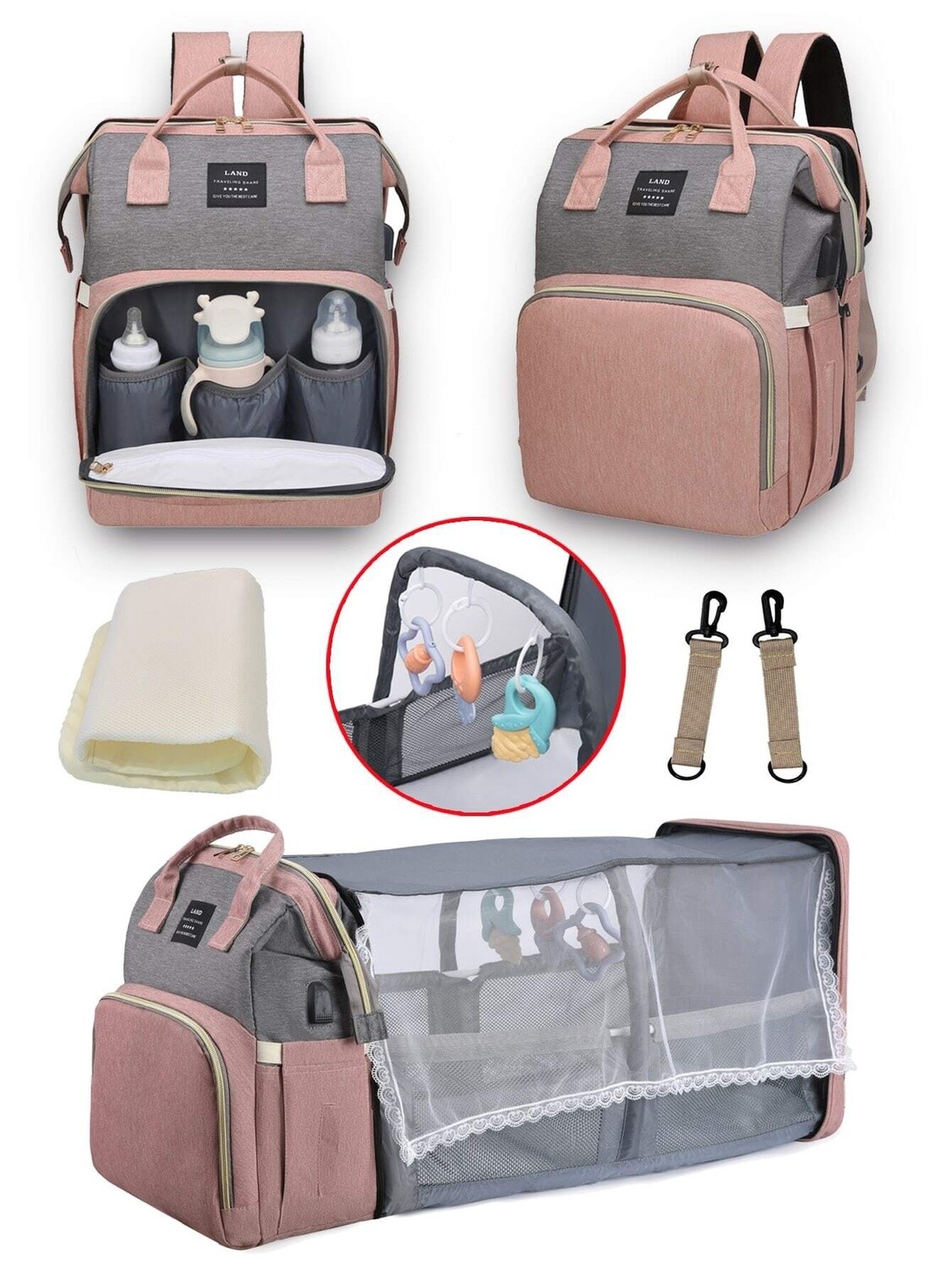 Baby Diaper Bag with Changing Station- Pink