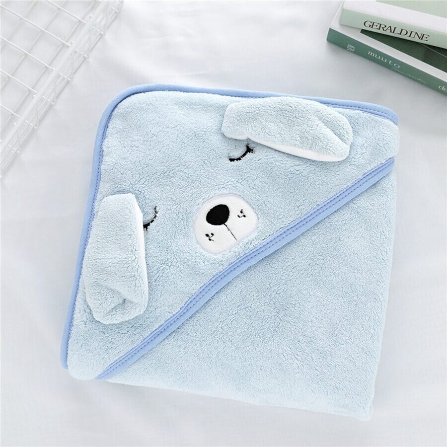 Blue Dog Baby Blanket Newborn Cute Cartoon Design Swaddle Blanket Multifunctional Baby Bath Towel Hooded