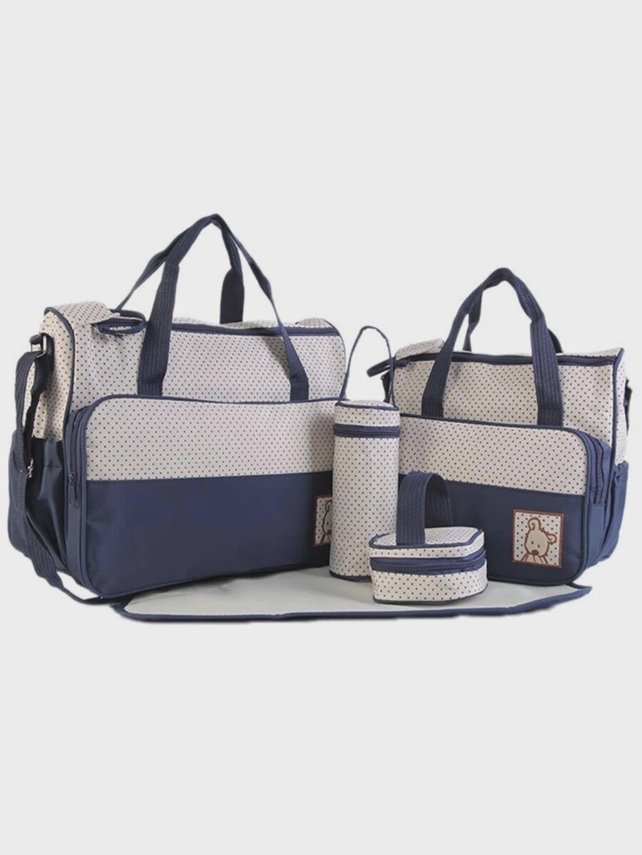 1set Baby Polka Dot Print Polyester Diaper Bag &amp; Pacifier Bag