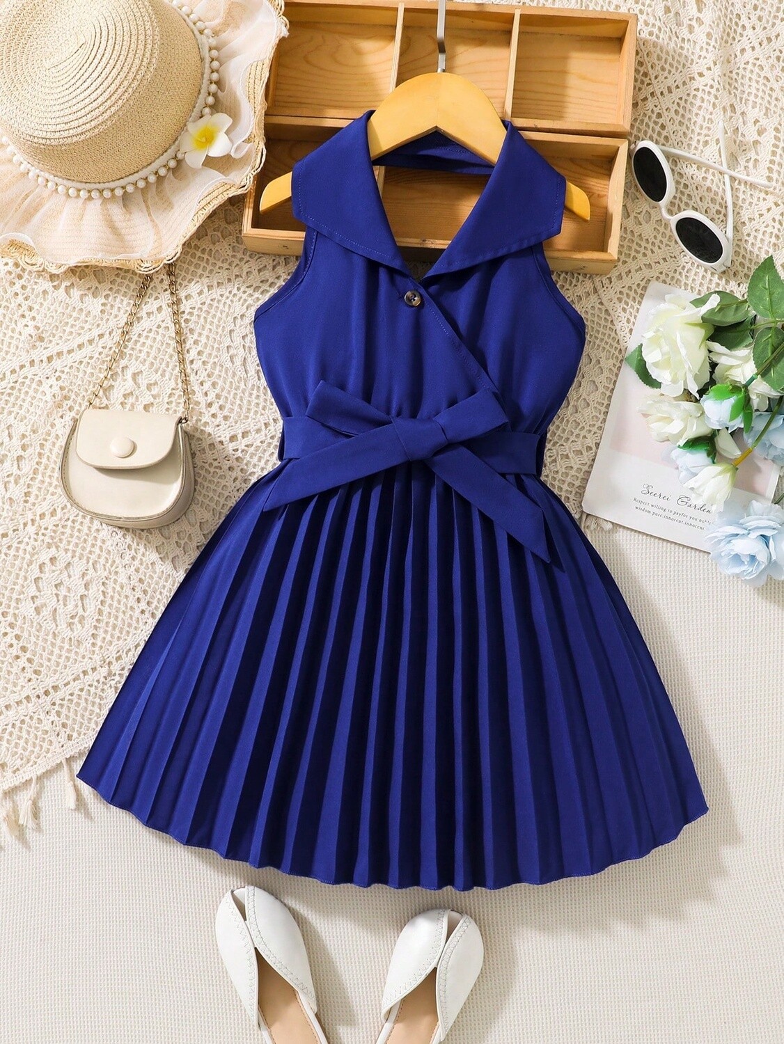 Toddler Girls Pleated Hem Belted Dress