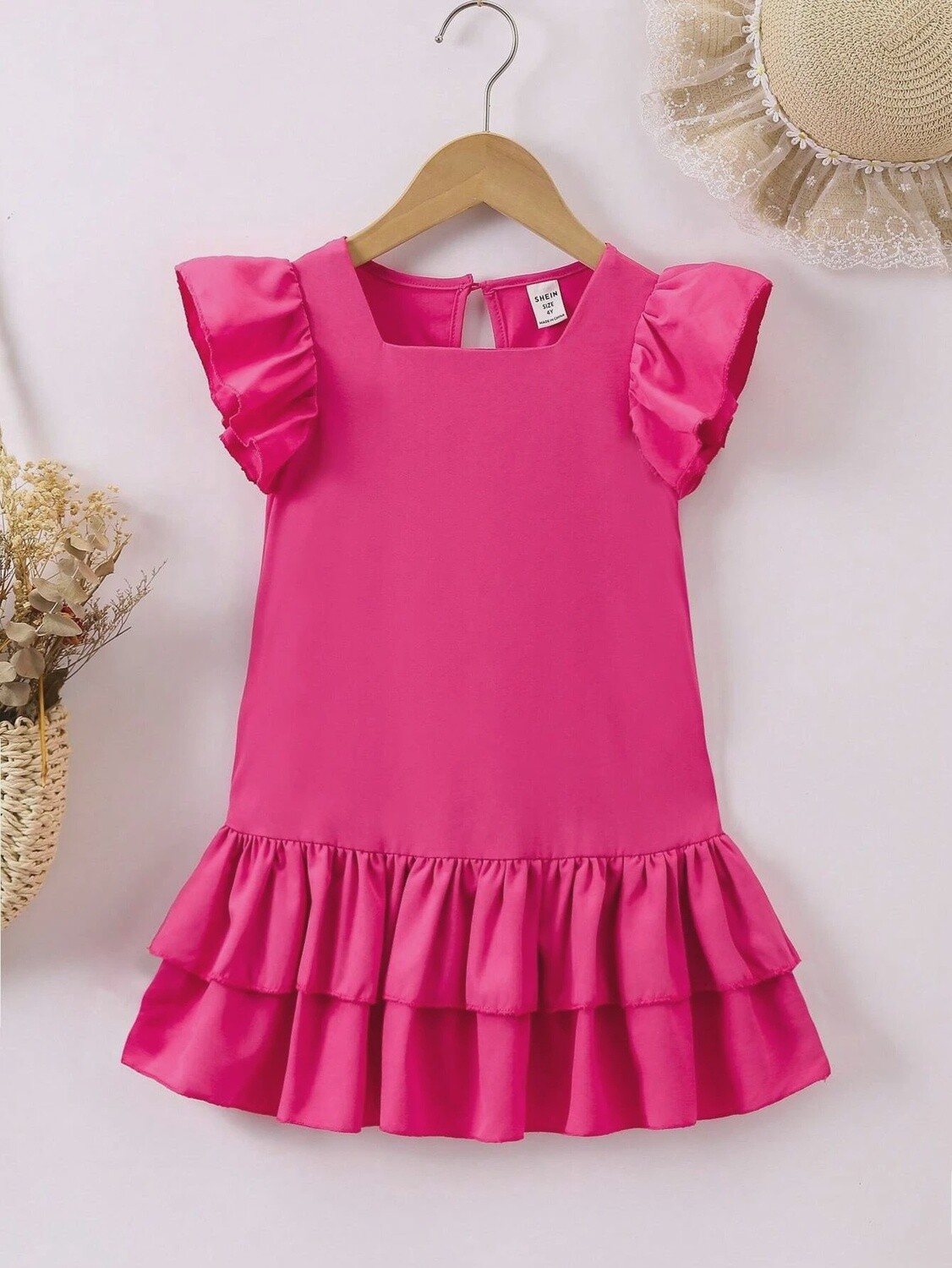 Young Girl Solid Color Rose Red Urban Chic Dress
