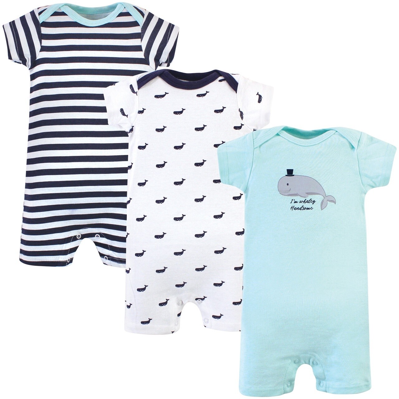 Hudson Baby Cotton Rompers, Whale