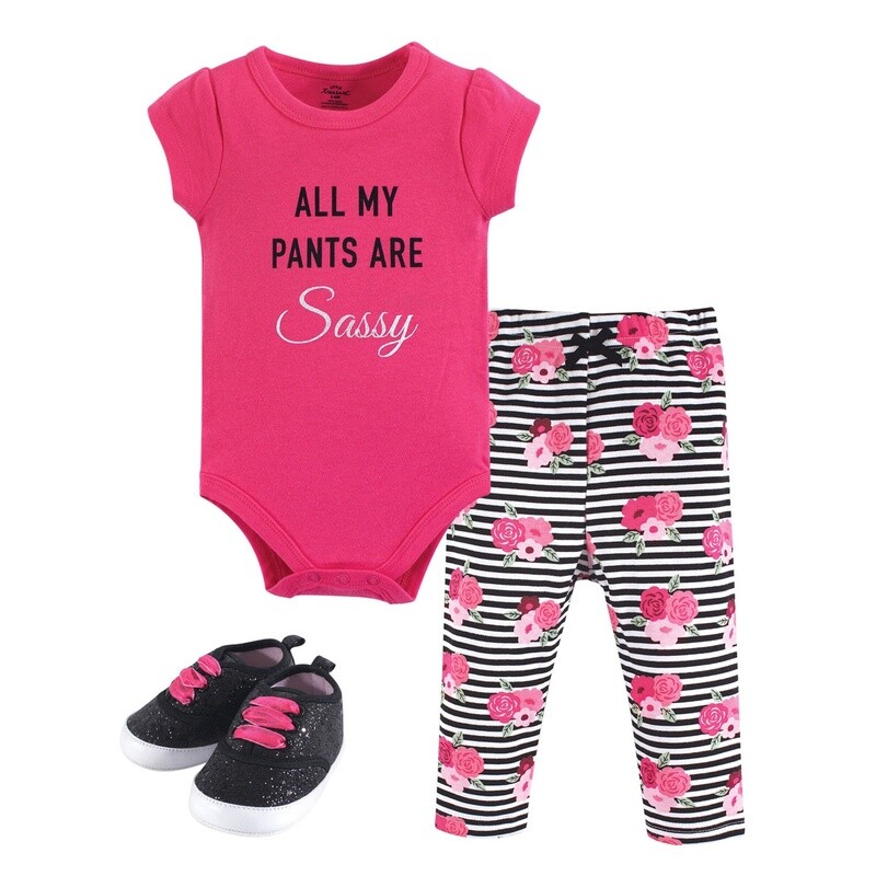 Little Treasure Bodysuit, Pant and Shoes, 3-Piece Set, Sassy Pants
