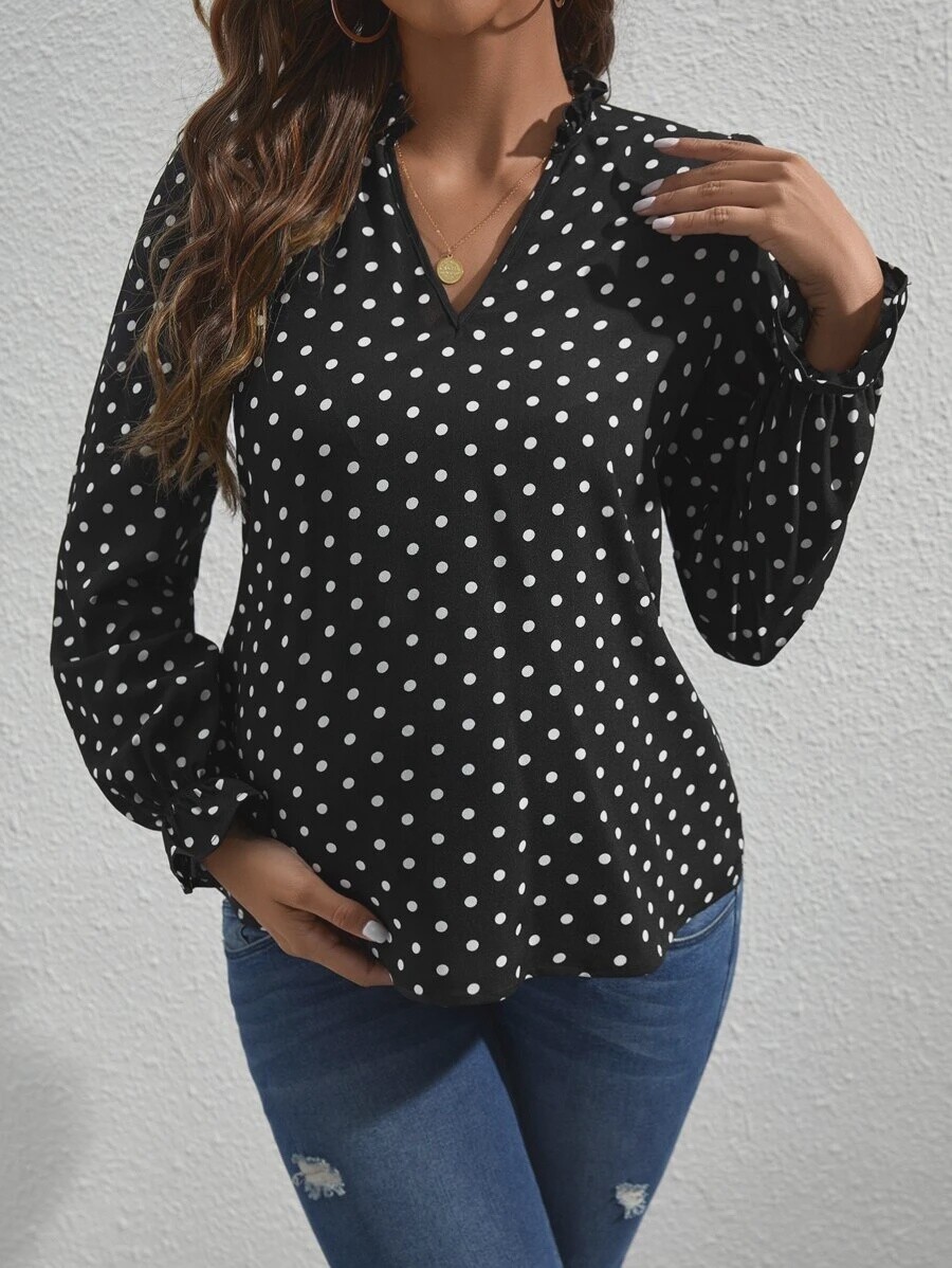 Maternity Polka Dot Print Notched Neck Blouse