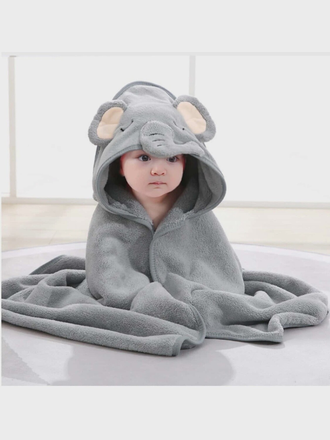 Infant Super Soft And Absorbent Bath Towel With Grey Elephant Hood, Suitable For Newborns, Infant Blanket
