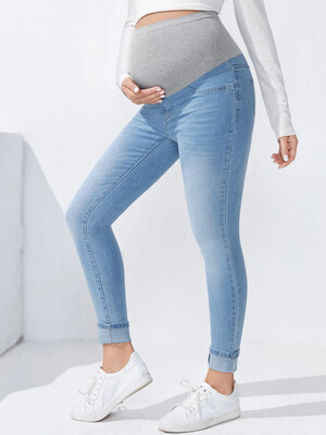 Maternity Wideband Waist Roll Up Hem Skinny Jeans